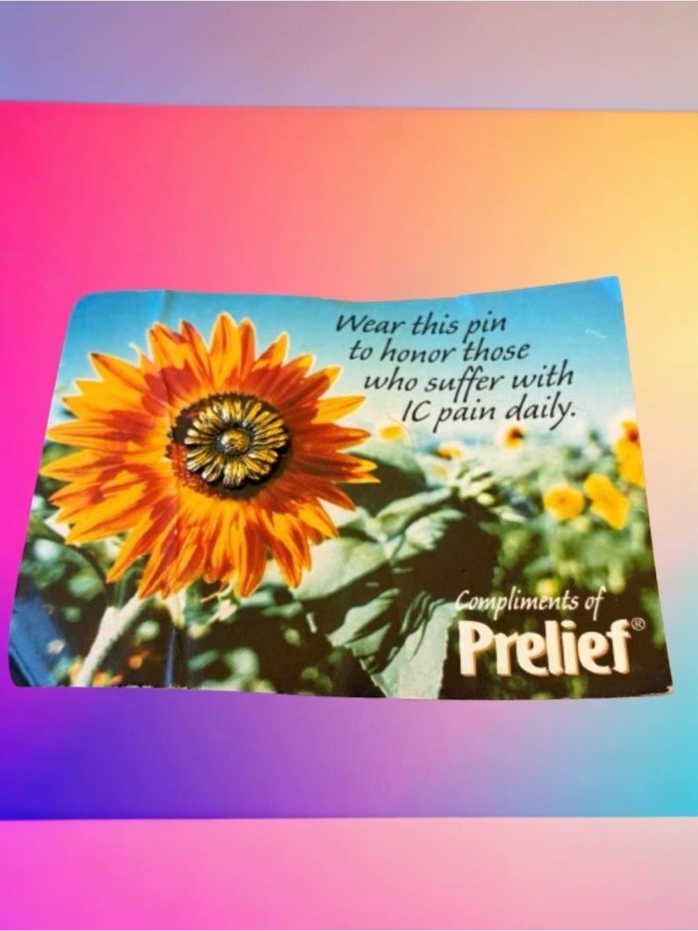 PRELIEF Pharmaceutical Drug Rep Promotional Flower Lapel Pin Advertising